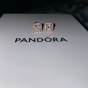 Pandora 14K plated Rose Gold Square Earrings